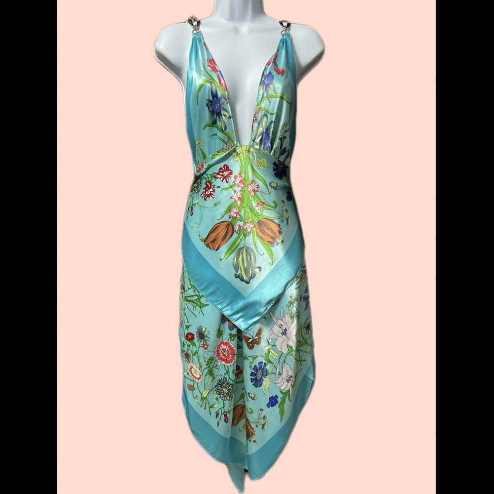 Floral Asymmetrical Dress in Blue